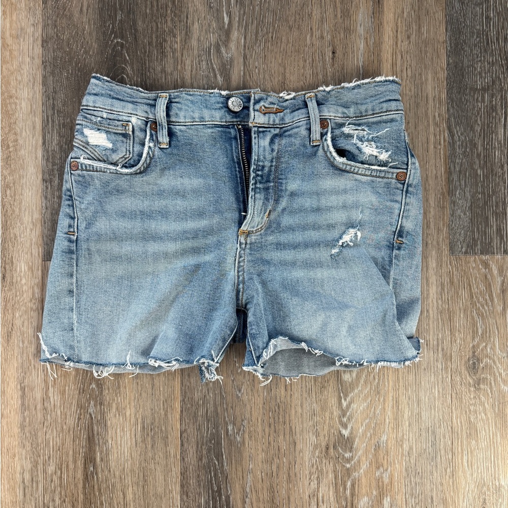 Agolde Light Blue Distressed Jean Shorts